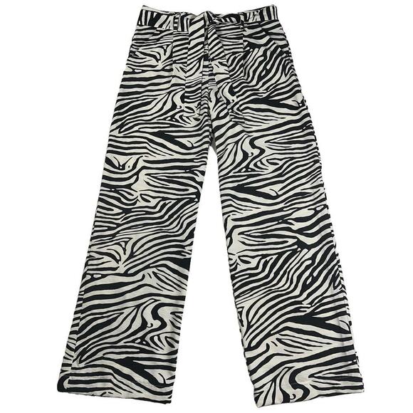 Nicole Miller Zebra Print High Rise Belted Pants 30” Inseam Size M - Picture 1 of 9